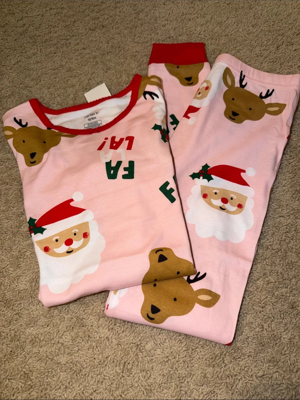 Carter's Pink Santa & Reindeer Pajama Set with Red Trim